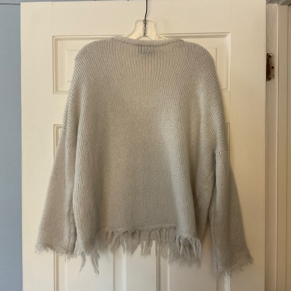 Wooden Ships Ecru Sweater Fringe Mohair Wool Pullover V Neck Beachy Size S / M - Picture 5 of 7